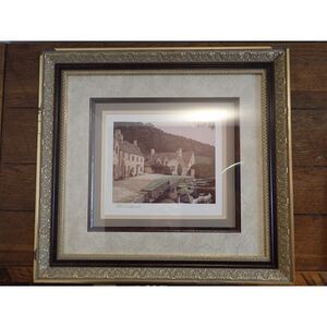 Tom Caldwell Signed Print Country Cottage Wall Art Antiqued Gold Frame Matted